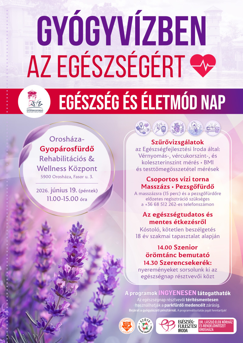 Gyógyvízben az egészségért – egészségnap Gyopárosfürdőn. A rendezvény plakátja.