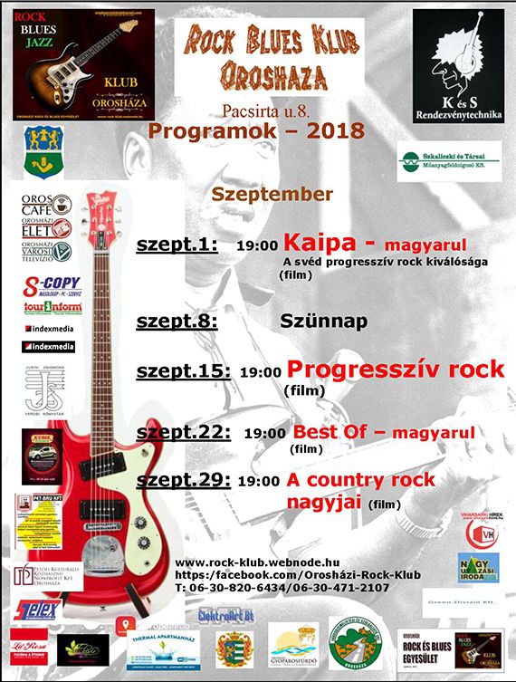 Rock Blues Klub Orosháza 2018 szeptemberi program