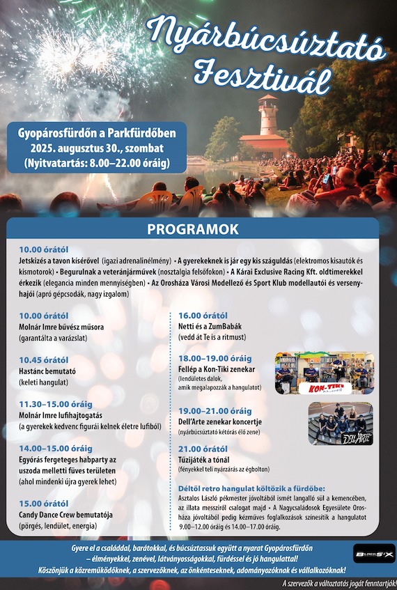Nyárbúcsúztató fesztivál aug. 30-án Gyopároson